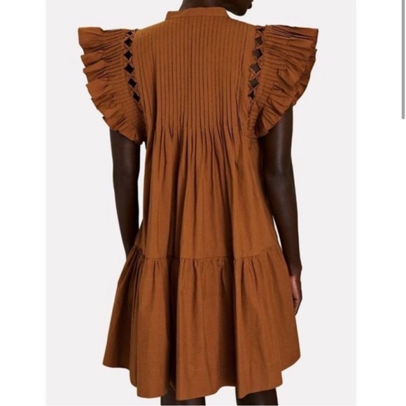 Sea New York Phoebe Ruffled Sleeve Poplin Mini Dress in Rust - Picture 3 of 8